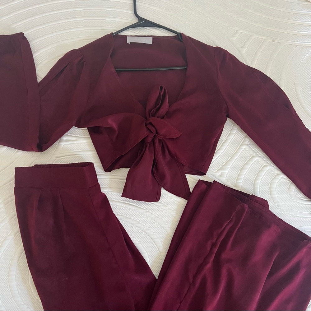 2 piece set - silk pants and crop top
